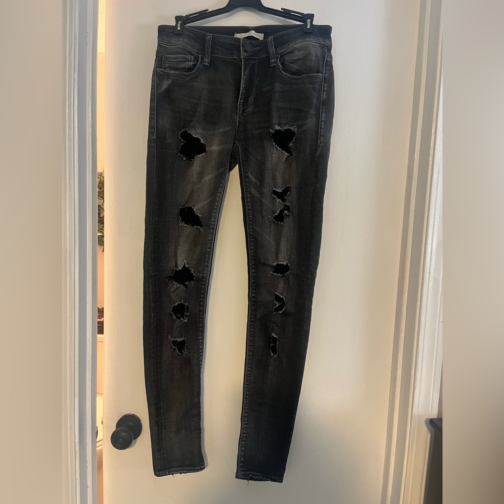Distressed Grey Black Women's Lynx Jeans